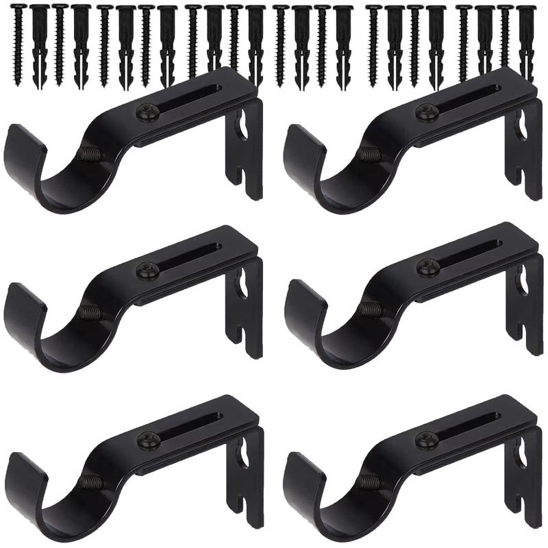 Boxdljh Curtain Rod Brackets for Adjustable  6 Pack Premium Rod Bracket for Walls  Curtain Rod Holder  Drapery Rod Holders Hardware Window Curtain Rod Support Hanger for 1 Inch Rod (Black-6Pack) - Image 1
